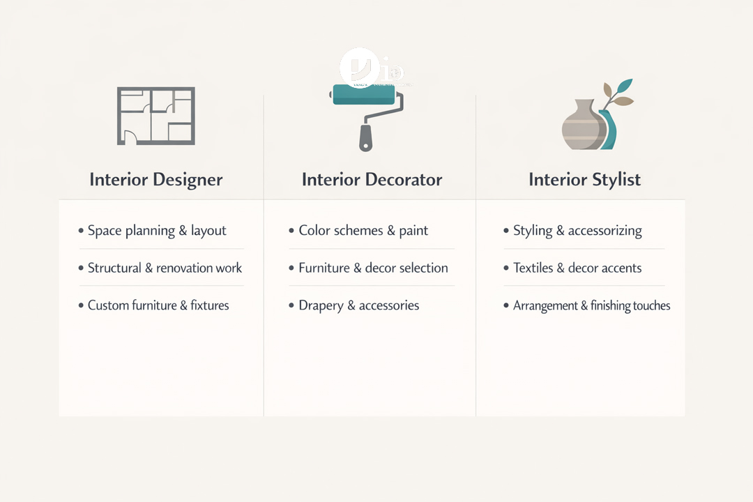 Interior Designer vs Decorator vs Stylist