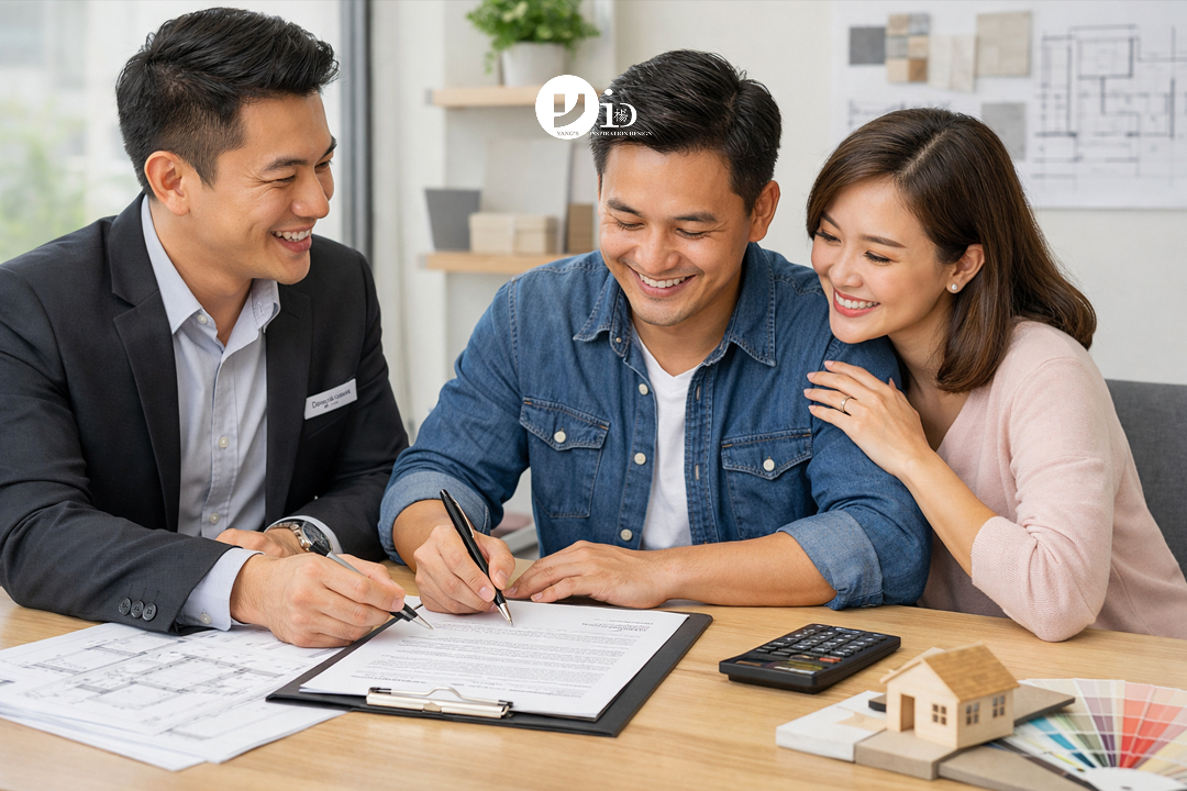 A positive contract signing for a home renovation, illustrating one of the key tips for working with a contractor.