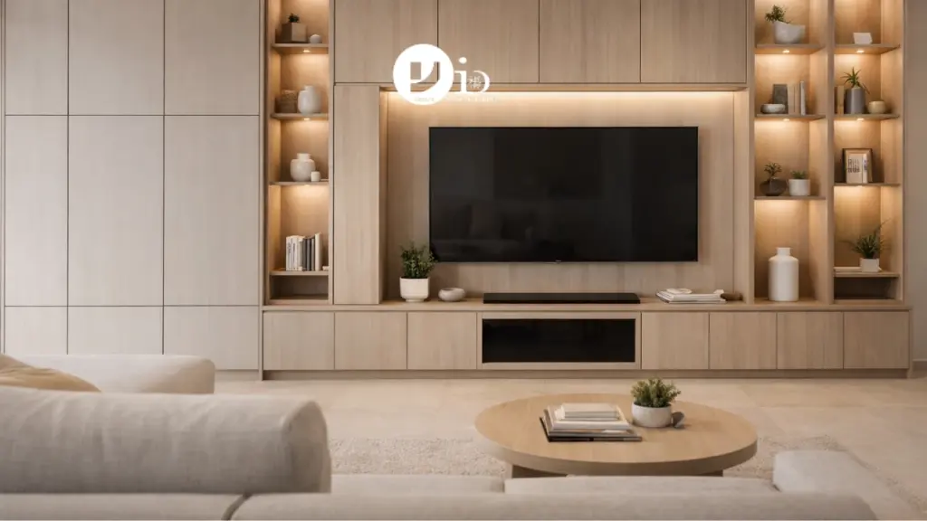 Built-in storage wall and TV console demonstrating practical 4 room HDB renovation ideas for maximizing storage while maintaining a modern interior