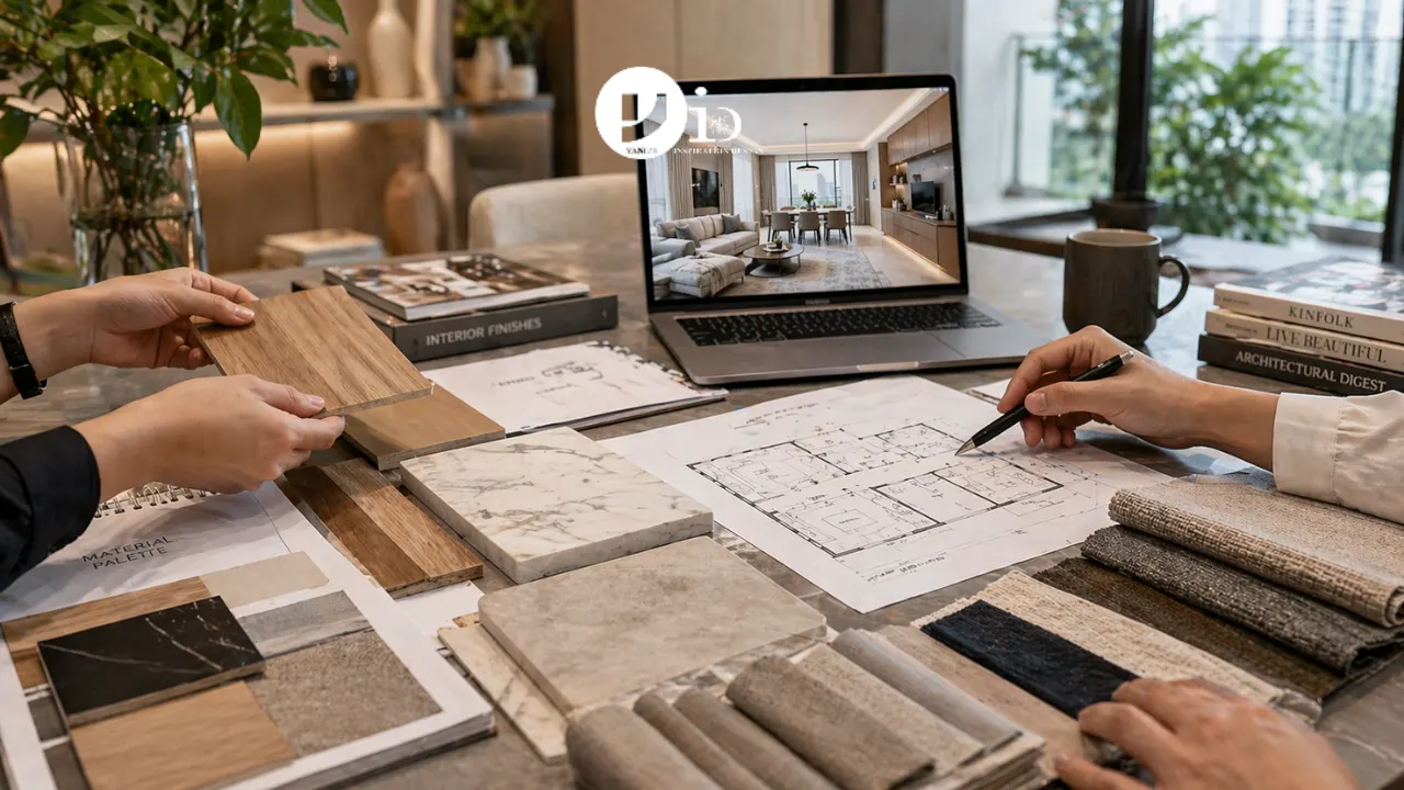 A compact Singapore condo room with built-in storage and a foldable desk, showcasing efficient condo interior design Singapore solutions