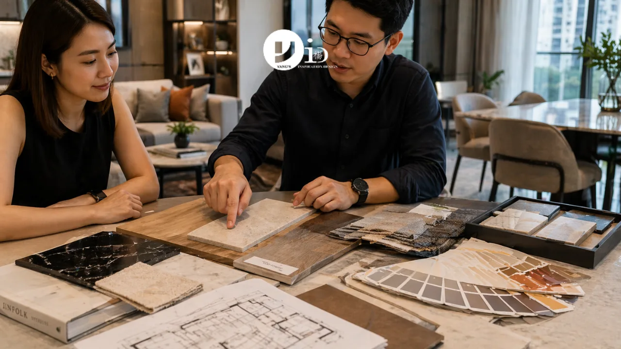 Built-in cabinetry and hidden storage solutions in a condominium interior design, highlighting efficient space use and modern finishes